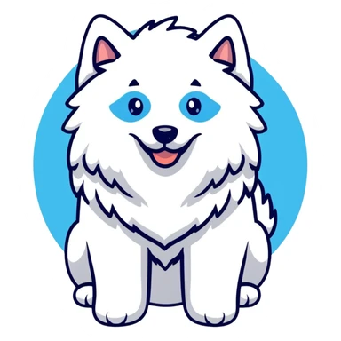 fluffy white Samoyed dog with blue eyes, smiling sticker