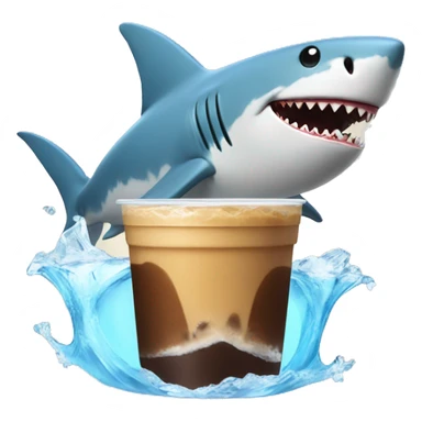 Shark surfing with an iced coffee sticker
