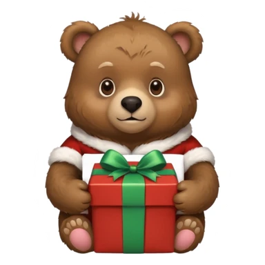 bear holding christmas gift box sticker