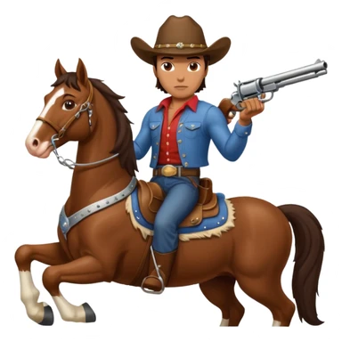 I need a very muscular brunette cowboy riding a large Clydesdale horse shooting a gun in both handles. sticker