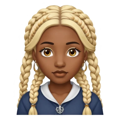 A dark-skinned woman with long blonde hair styled into two thick braids. She has large golden-brown eyes and arched eyebrows. Her face is decorated with piercings: a silver eyebrow ring, a nose stud, and a lip ring. sticker