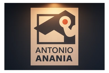 su questo stile fai un manga/webtoon a colori in cui mostri quella parete dietro dello studio con il suo logo e la scritta "ANTONIO ANANIA" SOTTO IL LOGO, LUCE CHE ILLUMINA IL LOGO sticker
