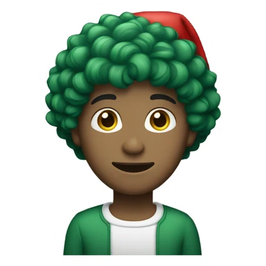 Unisex person short curly dark green hair in a red Santa hat  sticker