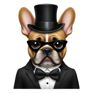 Fawn frenchie with black mask wearing a tuxedo sticker