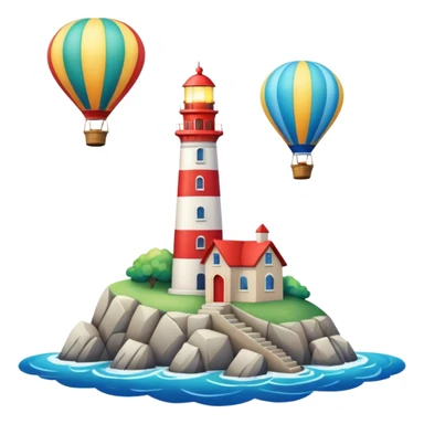 An ocean with a hot air balloon and a lighthouse  sticker