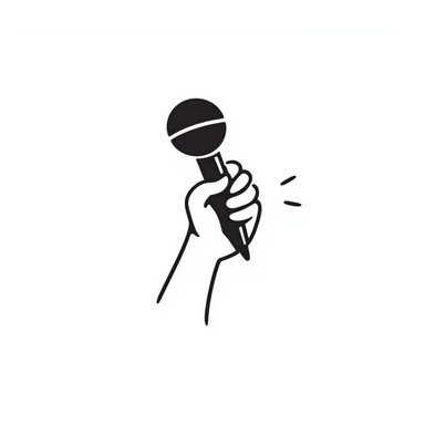 stylized symmetrical hand holding a microphone in doodle style, square format, suitable as emoji for music marketing course cover sticker