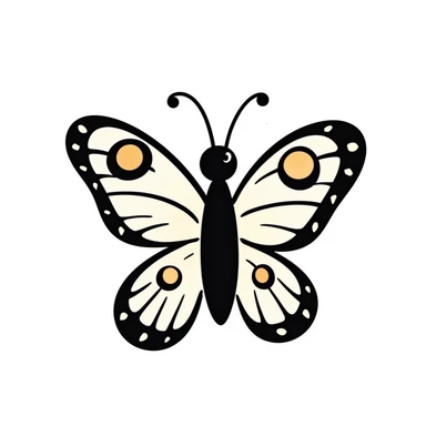 colorful butterfly, playful crayon doodle style, simple and childlike, centered on white sticker