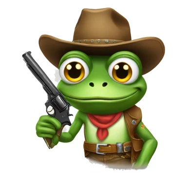 A frog wearing a cowboy hat and hold a gun  sticker
