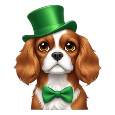cavalier king charles spaniel with green hat and green bowtie sticker