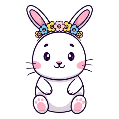 happy Easter bunny wearing a flower crown sticker