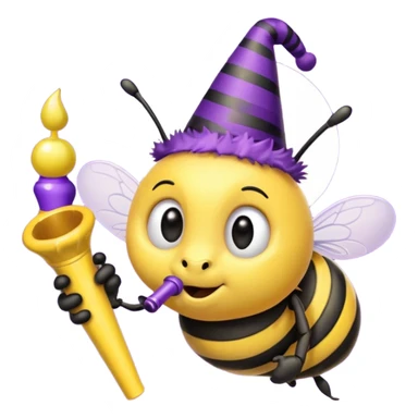 a Bee with purle Birthday Hat, Bee blowing party horn sticker