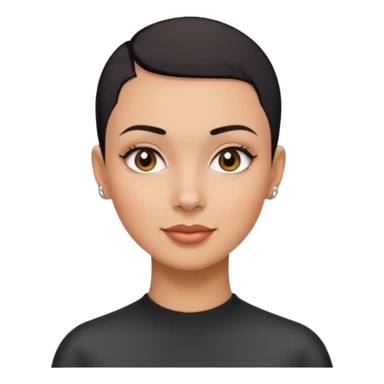 Lady with black buzz cut hair and dimple on the right dide face sticker
