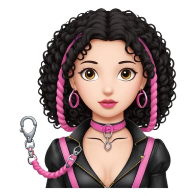 Princess dark curly hair with pink bdsm leash sticker