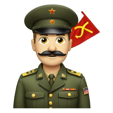 Military man with mustache and a communist flag sticker