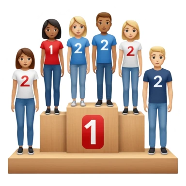 show people on podium in first, second and third place.  The podium should be labled 2, 1, 3.  The middle position should only have the number 1.  the people should be dressed in relaxed clothes like jeans and t-shirts sticker