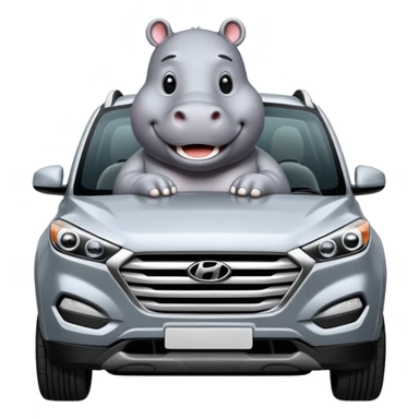 Hippo driving a silver HYUNDAI TUCSON SUV sticker
