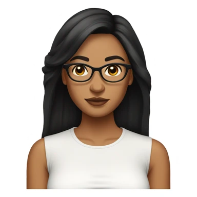 woman with tan skin and long black hair wearing a white crop top, glasses, with curtain bangs sticker