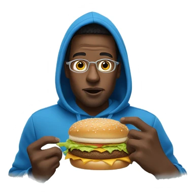 Man in blue hoodie eating Big Mac sticker