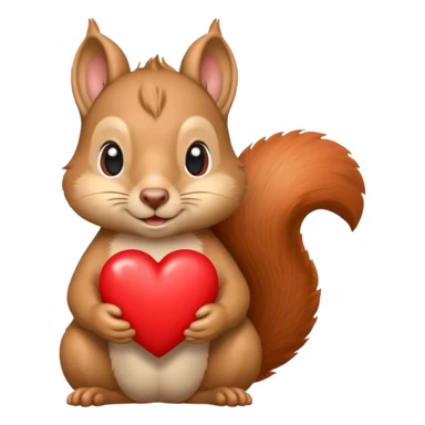 slightly more realistic squirrel holding a red heart, emoji style sticker