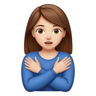 White girl with brown hair crossing her arms around her neck with mouth open big sticker