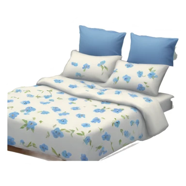 Cosy bed with blue smal flower bed sheets sticker