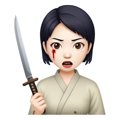 crazy asian scary women knife sticker