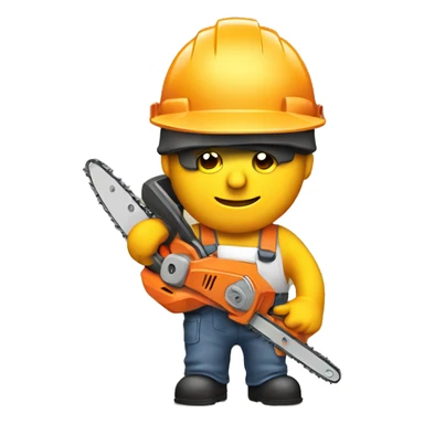 builder in a helmet with a chainsaw sticker