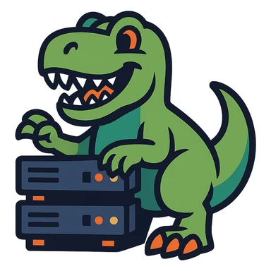 mascot style T-Rex dinosaur with server elements sticker