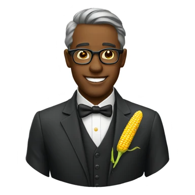 dapper gentleman in glasses with corn sticker