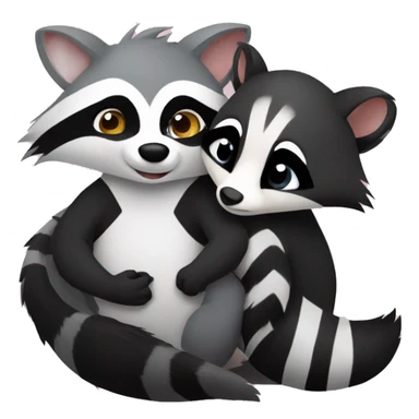 A raccoon and a skunk and a possum hugging  sticker