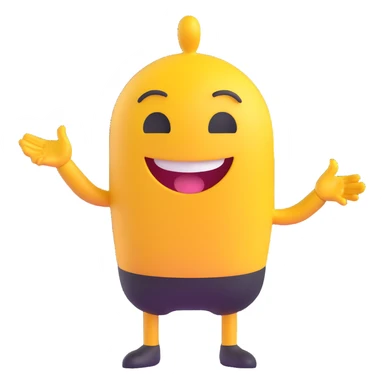 A 2D cartoon-style yellow emoji with a mischievous smile, shaped eyes, and both hands pointing upward with index fingers.  clean digital style, and a fun, dancing expression. Style similar to children’s drawing tutorials, dancing expression. No background, isolated on white.  sticker