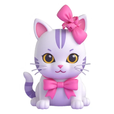 ios 3D style emoji of a cat with a pink bow on its head sticker