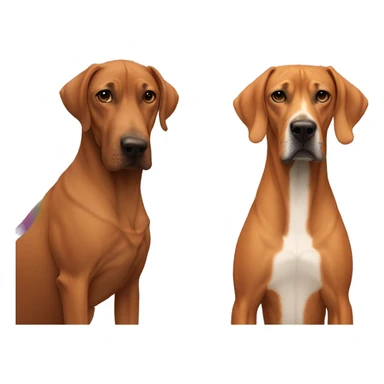 white male with long rainbow colored hair standing alongside a brown rhodesian ridgeback sticker