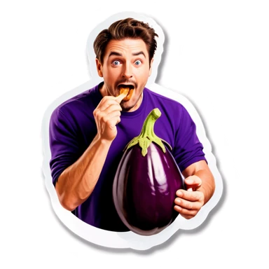 man eating a eggplant sticker
