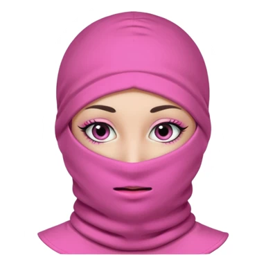 baggy stylish 3 hole balaclava pink in colour with girly eyes showing through the eye holes of the balaclava with beautiful eyelashes on  sticker