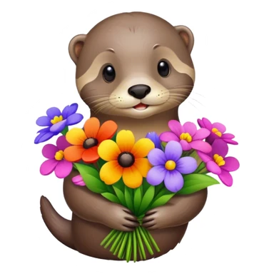 Otter with a bouquet of flowers sticker