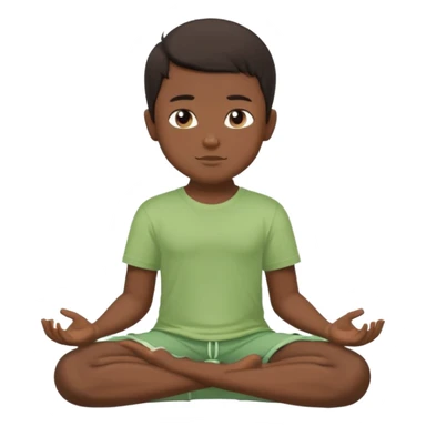 Menino de cabelo escuro, camiseta e bermuda verde claro sentado em pose de Buda sticker