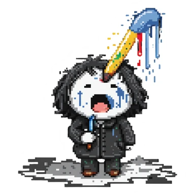 sick artist sneezing or with a thermometer with paint splatters nearby sticker