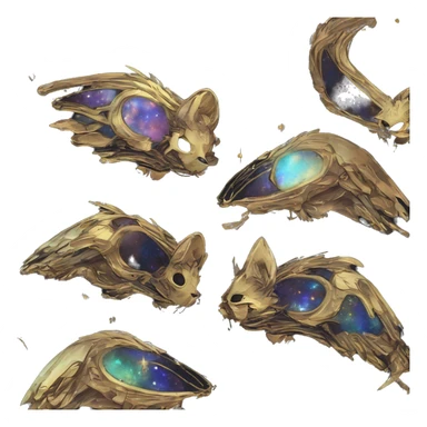 iridescent kintsugi fluffy zombie black brown gold mouse fox head zombie skeleton gold mechanical steampunk raven wings nebula galaxy stars colorful flowers fairy lights vintage zombie sticker