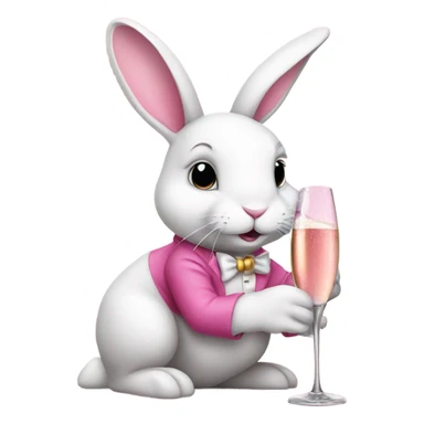 mischevious white bunny wearing a pink dress drinking champagne  sticker