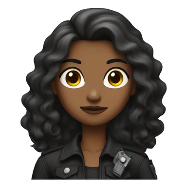 Woman with brown long hair, siren eyes, and a gun, wearing all black sticker