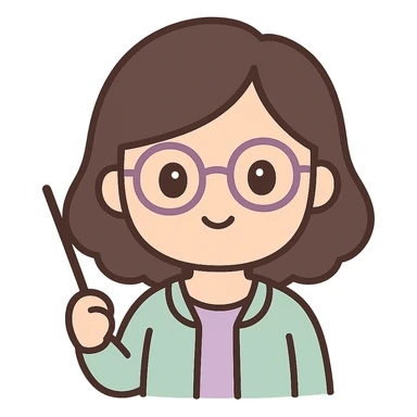 profesora de cabello castaño oscuro hasta los hombros con gafas, fondo claro sticker