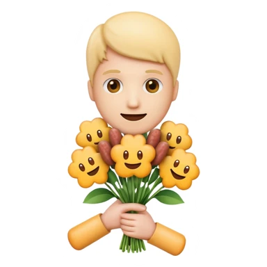 Make emoji flower bouqet from base cheese sausage, holding bouqet white color sticker