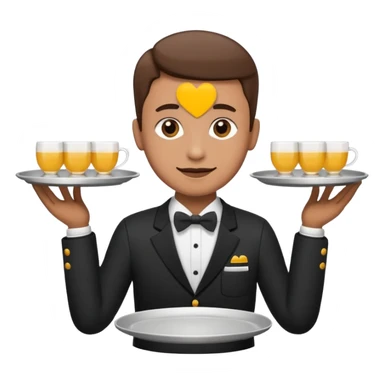 Tepsi ile Garson, emoji style, with clean lines, no face on objects, white background sticker