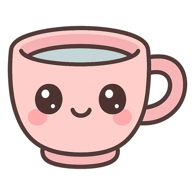 kawaii cartoon style espresso cup, cute face, blushing cheeks, small cup sticker