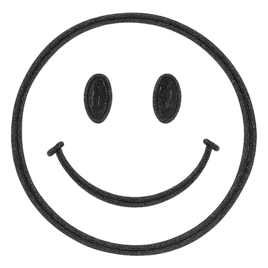 hand drawn outlined icon of a white smiley face with black details, no fill sticker