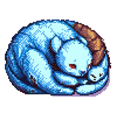 Stitch from Lilo & Stitch, pixel art style, sleeping, curled up, peaceful look sticker