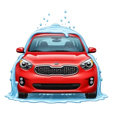red kia car with foam cover it in a car wash shop sticker