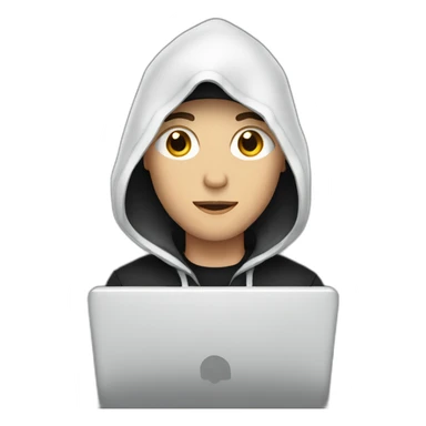 White Young man with a black hood behind his laptop sticker