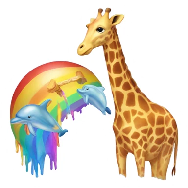 Giraffe and dolphin on a rainbow  sticker